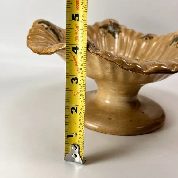 Vtg Cerbella Gubbio Ceramic Stoneware Pedestal Scalloped Fruit Bowl Floral Italy